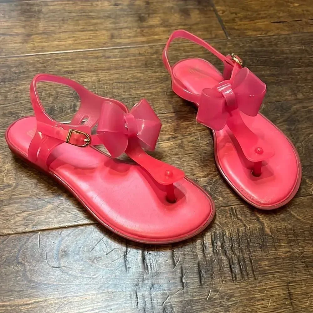 Mini Melissa Hot Pink Bow Jelly Sandal, 2!